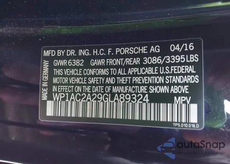 2016 Porsche Cayenne Turbo z USA, uszkodzony, nr VIN WP1AC2A29GLA89324